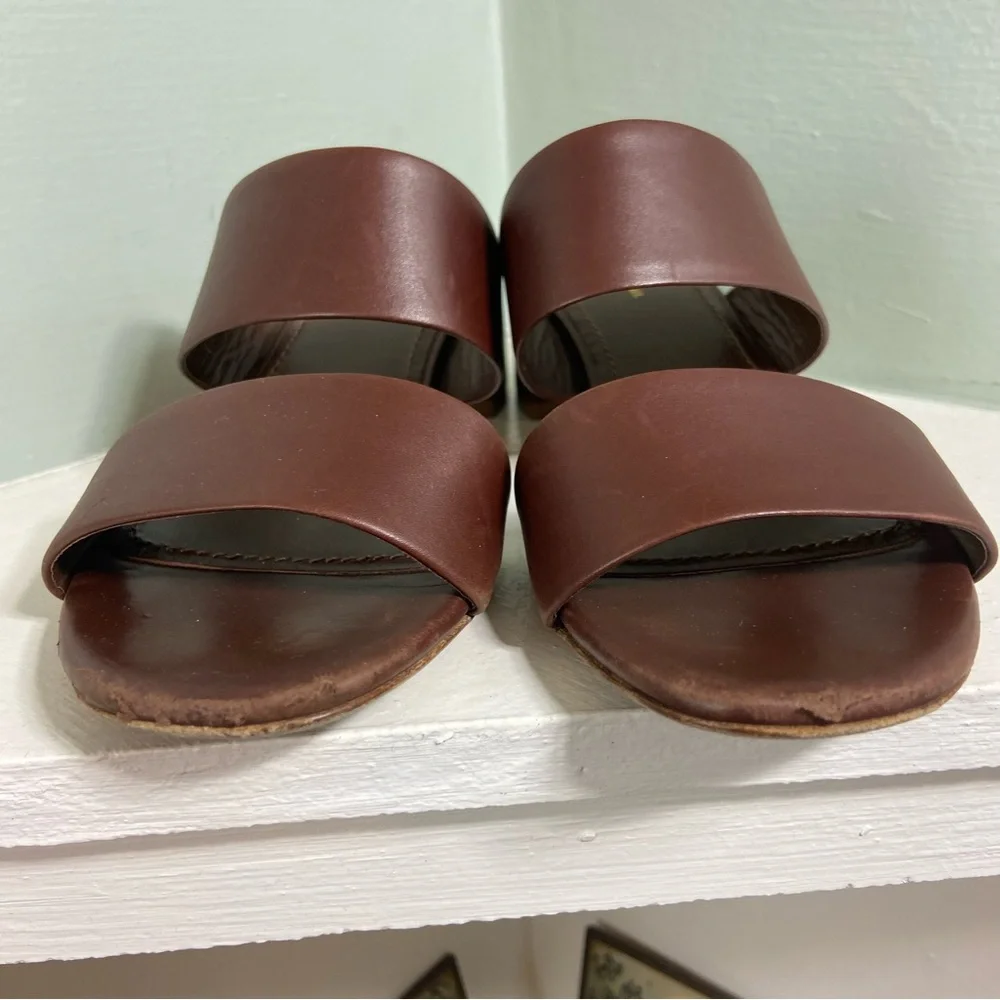 Mansur Gavriel Brown Leather Block Chunky Heeled Mules Sandals Heels Size 36/6